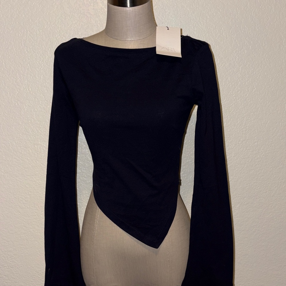 Zara Dark blue Asymmetric Hem Long Sleeve Top